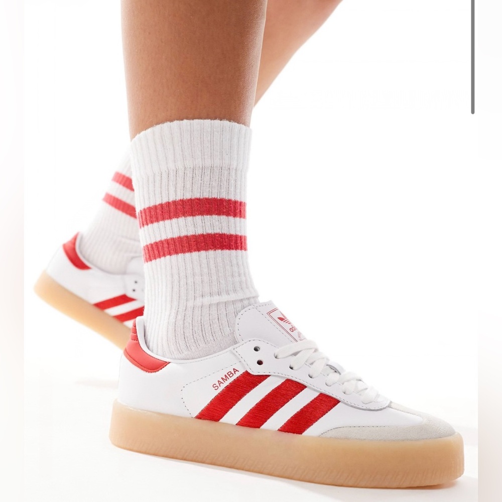 adidas Samba White and Red Athletic Shoes